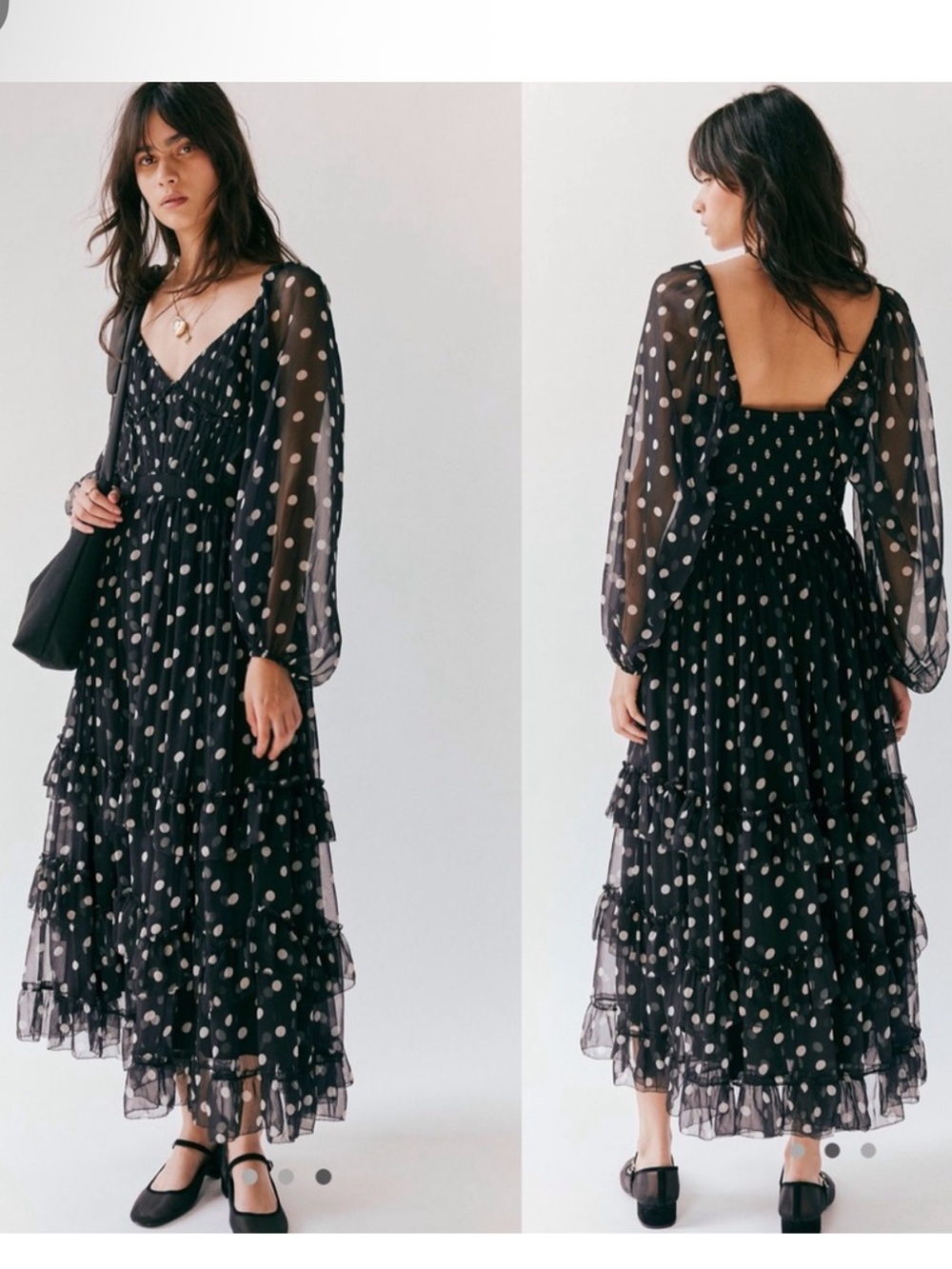 NWT Free People Polka Dot Long Sleeve Maxi Dress Black Size Small